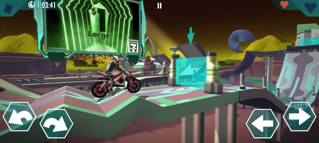 Screenshot of an in-game ad from 7-Eleven mobile campaign on Gravity Rider Zero