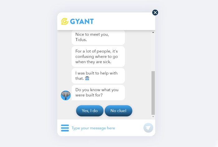 GYANT's AI virtual assistant